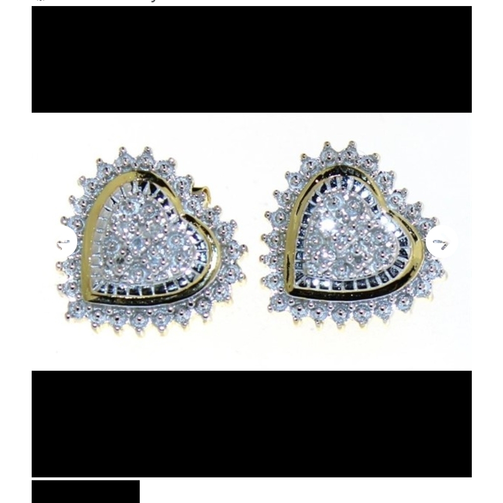 Heart-Shaped Gold and Silver Earrings with Halo Design
